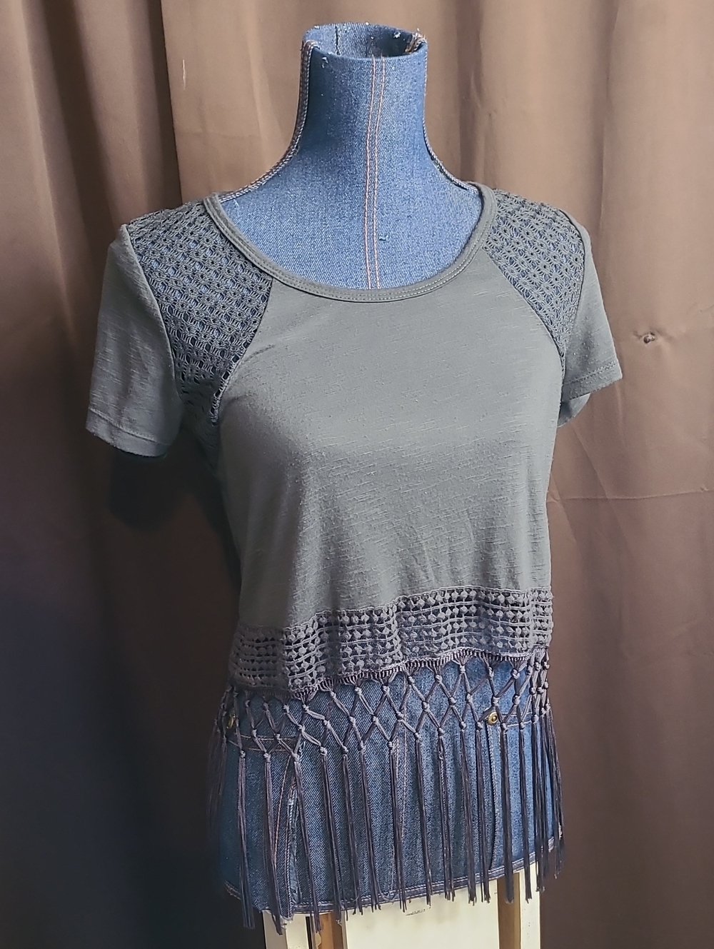 Fringe Crop Top in Charcoal Gray
